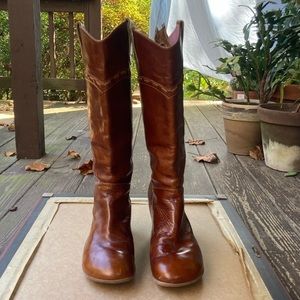 John Fluevog Argolo brown leather heeled boots, size 10.5